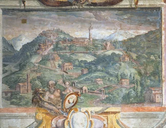 Quarto, detalhe do friso retratando cidades sob o domínio de Medici, Fiesole, 1564-75
